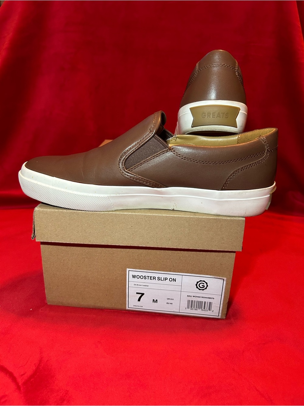 Greats Wooster Slip On Mens Brown Leather Lifestyle Sneakers Shoes